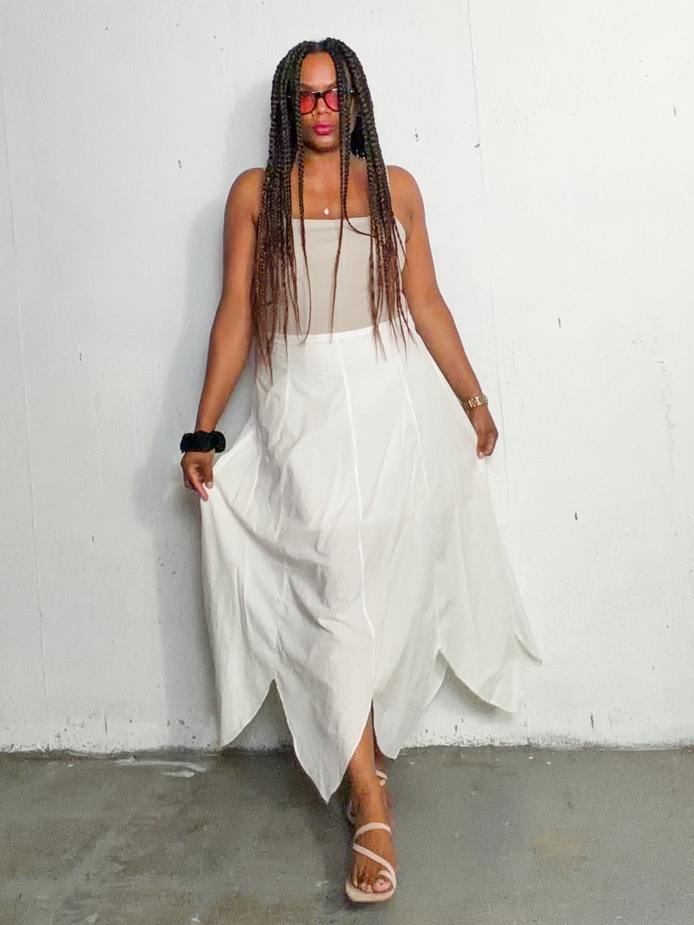 Vintage White Petal-Hem Maxi Skirt, fits M